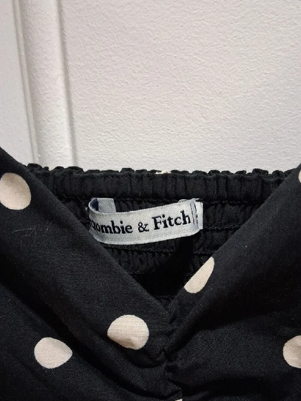 Abercrombie & Fitch Black Maxi Dress with White Polka Dots and Tie Front